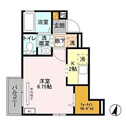 アルファII 1階1Kの間取り