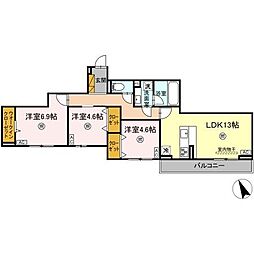 Ｄ−ＫＩＳＡＲＩＡ　ＥＩ 2階3LDKの間取り