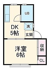 コーポパピヨン 2階1DKの間取り