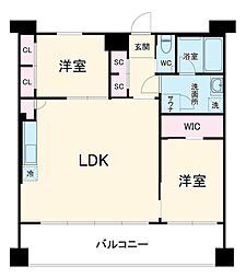 プレジオ東三国 9階2LDKの間取り