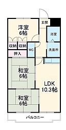 サンハイツ寺田 3階3LDKの間取り