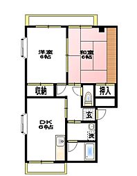 グリーンハイツ三友 1階2DKの間取り