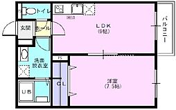 アルプス 2階1LDKの間取り