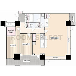 ブリリアタワー名古屋グランスイート 5階2LDKの間取り