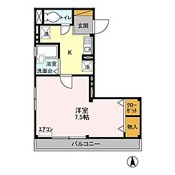シャレー馬橋 2階1Kの間取り
