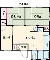 南浦マンション 3階2LDKの間取り