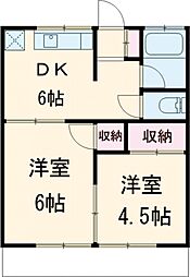 コーポ峰 2階2Kの間取り