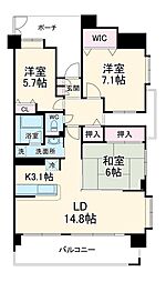 日神パレステージ吹上 5階3LDKの間取り