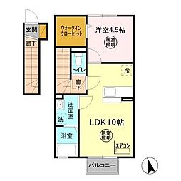 シェリール蔵前Ａ 2階1LDKの間取り