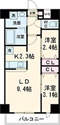 メイクスアート五反野 9階2LDKの間取り