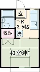 ニューアイランドハイツ 2階1Kの間取り