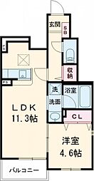 グレーヌ東寺 1階1LDKの間取り