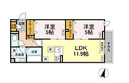 セレスティア江戸川II 2階2LDKの間取り