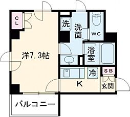 木ビル 4階1Kの間取り