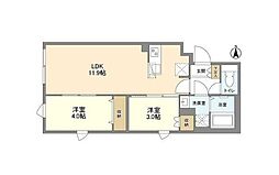 ウェルスクエア笹塚II 4階2LDKの間取り