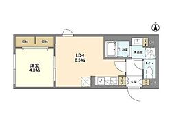 ウェルスクエア笹塚II 2階1LDKの間取り