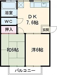 白百合荘 2階2DKの間取り