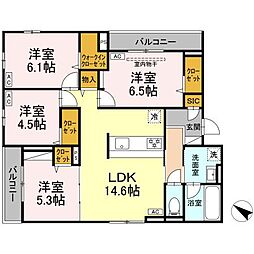 ドムスクレスト中町 3階4LDKの間取り