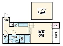 Palos Verdes 2階1SKの間取り