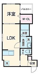 Crecia一宮III 1階1LDKの間取り