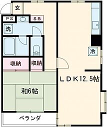 クレル洸雙 2階1LDKの間取り