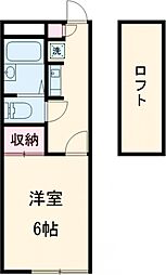 ヴィクトリアコーポＭ 2階1Kの間取り