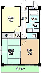 ハピネス光 3階2DKの間取り