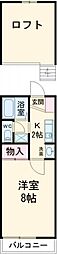 メゾンソレイユ 2階1Kの間取り