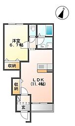 東武伊勢崎線 韮川駅 徒歩33分の賃貸アパート 1階1LDKの間取り