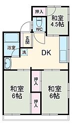 シティハイム椎の木 201 2階3DKの間取り