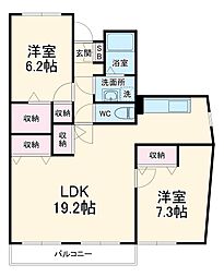 グランドエンブレム横山台 2階2LDKの間取り