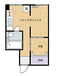 八木ビル 2階1LDKの間取り