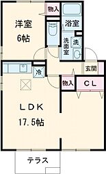 サニーサイドII 1階1LDKの間取り