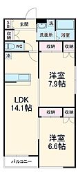 麻利サウスルーチェ 3階2LDKの間取り