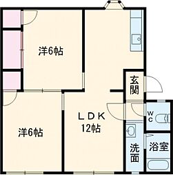 東武伊勢崎線 剛志駅 徒歩14分の賃貸アパート 1階2LDKの間取り
