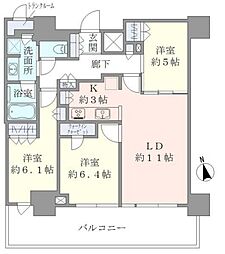 サザンスカイタワーレジデンス 25階3LDKの間取り