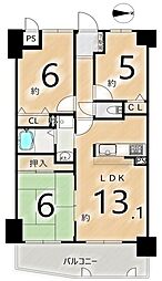 サンマンションアトレ東向日 4階3LDKの間取り