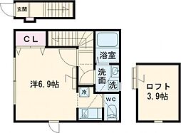 ウィング・ジムコA棟 2階ワンルームの間取り