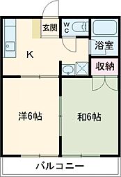 サンヒルズ 2階2DKの間取り