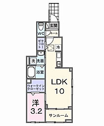 サニーコート伏見 1階1LDKの間取り