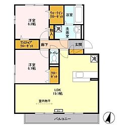 プレセア　ガーデン 3階2LDKの間取り