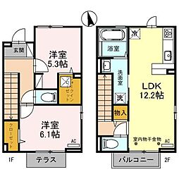 西武新宿線 本川越駅 バス12分 東明寺橋バス停下車 徒歩4分の賃貸アパート 1階2LDKの間取り