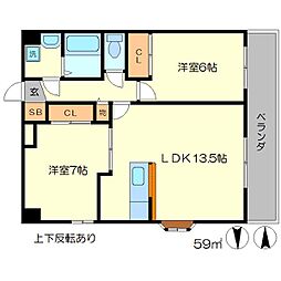 アンシャンテ 9階2LDKの間取り