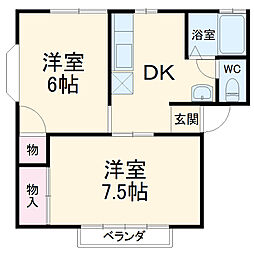 エクセルＡ 2階2DKの間取り