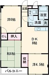 クローバーハイツ 3階3DKの間取り