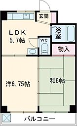 寿ハイツ3号棟 4階2DKの間取り