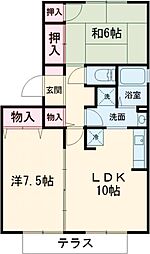 パインアベニューハイムＡ 1階2LDKの間取り