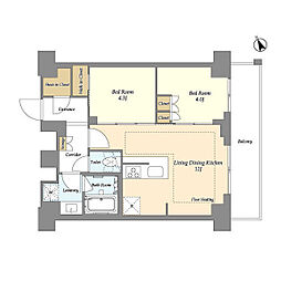 オアーゼ日暮里レジデンス 10階2LDKの間取り