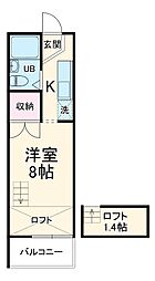 プレステージ坂戸 2階1Kの間取り