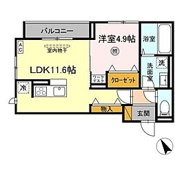 Serenvita　west(セレウィータ　ウェスト) 202 2階1LDKの間取り